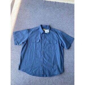 Cabelas Shirt Mens 2XL Blue Short Sleeve Heavy Canvas Camp Work Utility